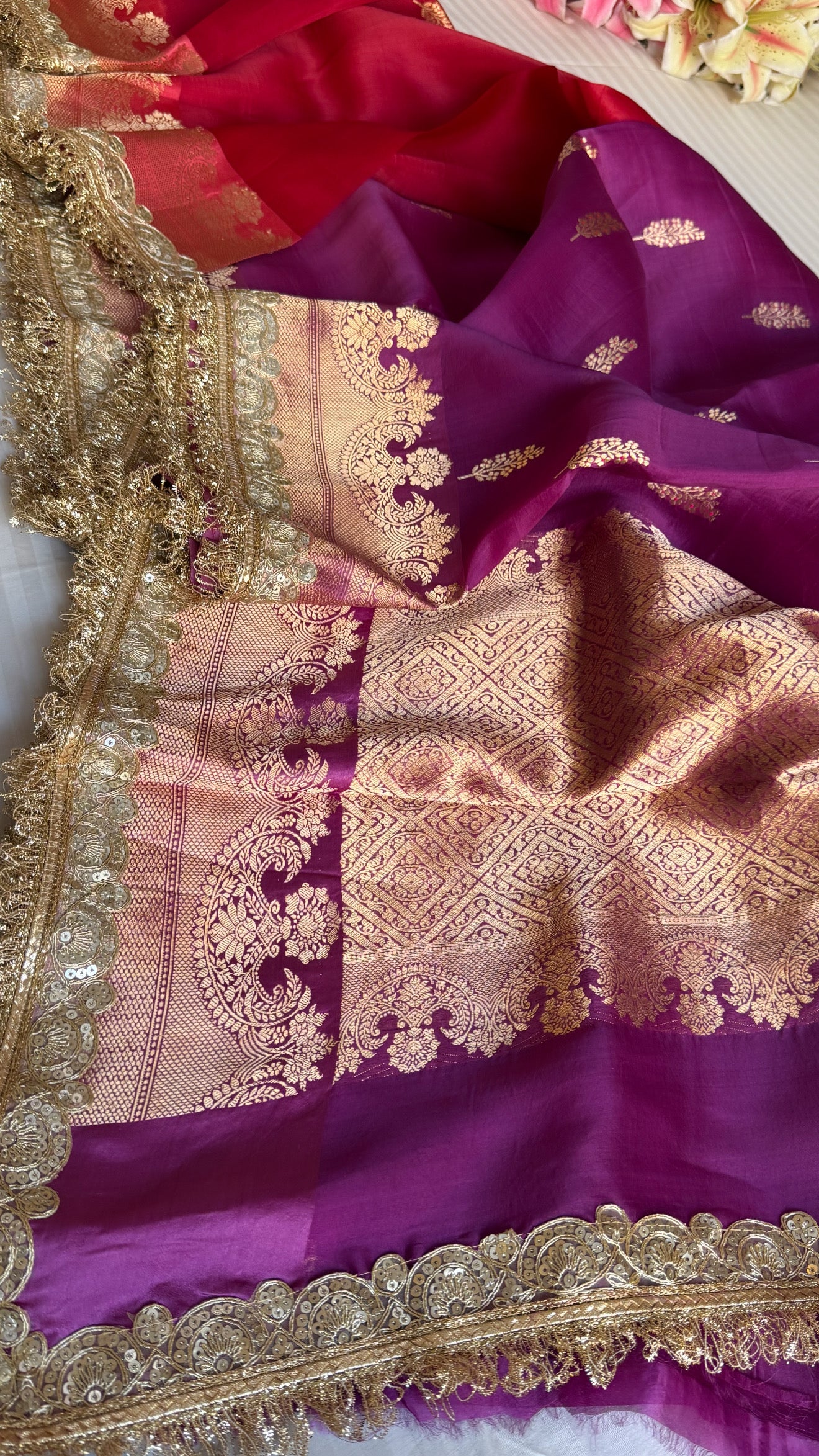 4D rang birangi shaded multicoloured Kora silk Banarasi saree